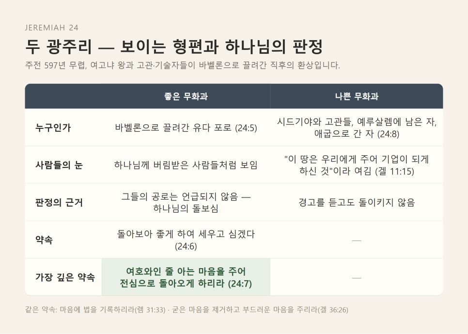마음은 명령만으로 바뀌지 않는다 | 예레미야 24장 묵상 본문 이미지