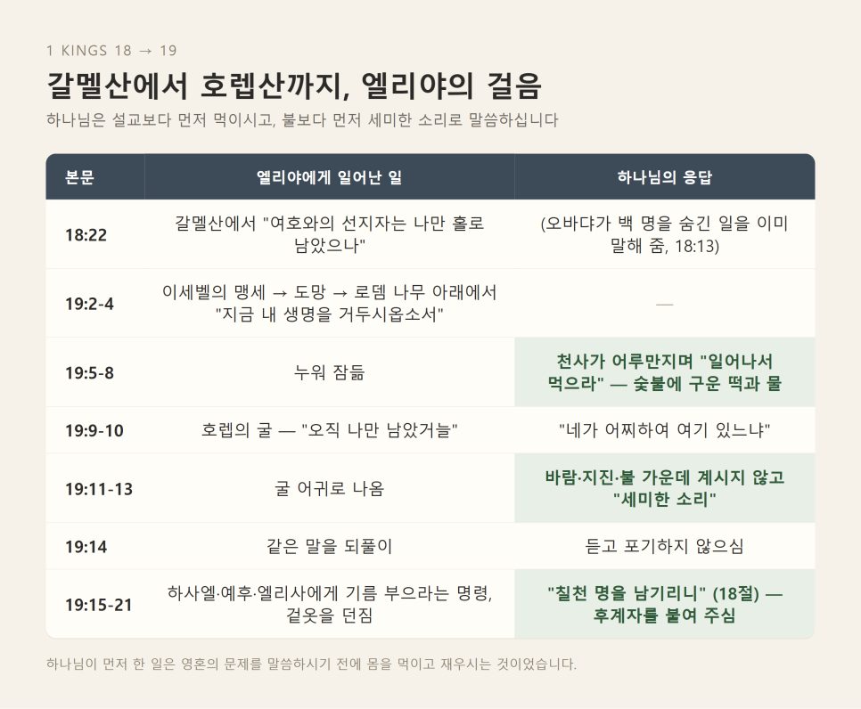 설교 | 나만 남았다는 문장을 내려놓으십시오 (열왕기상 19:9-21) 본문 이미지