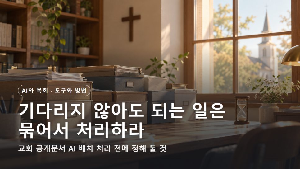 AI 배치 처리 | 기다리지 않아도 되는 교회 공개문서 작업을 묶는 법 본문 이미지