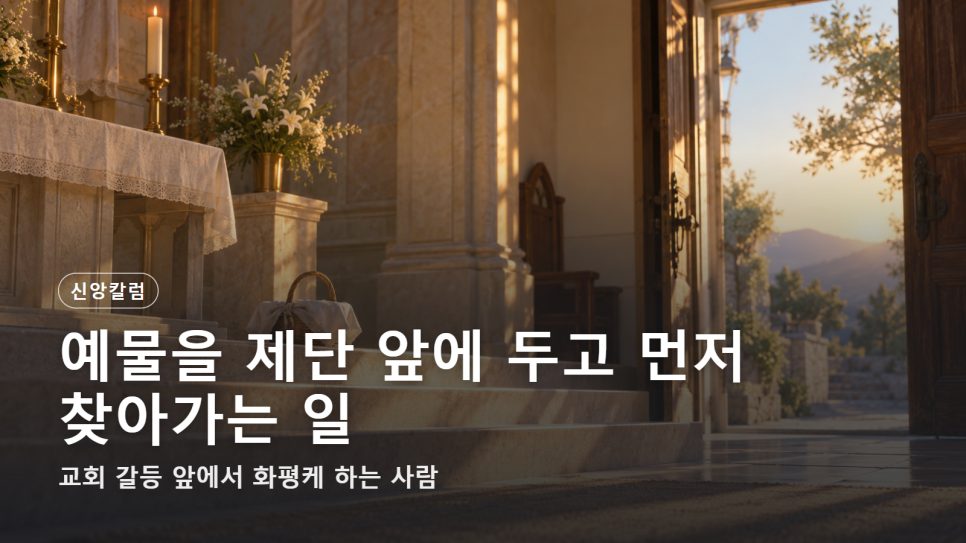 교회 갈등과 화해 | 예물을 제단 앞에 두고 먼저 찾아가는 일 (마 5:23-24) 본문 이미지